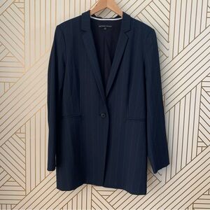 Antonio Melani Wool Blend Pinstripe Longline Blazer Navy blue single button 2